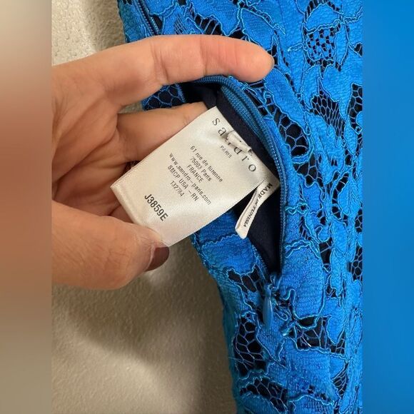 Sandro Mid Length Lace Skirt Blue Sz 1 - Picture 6 of 8